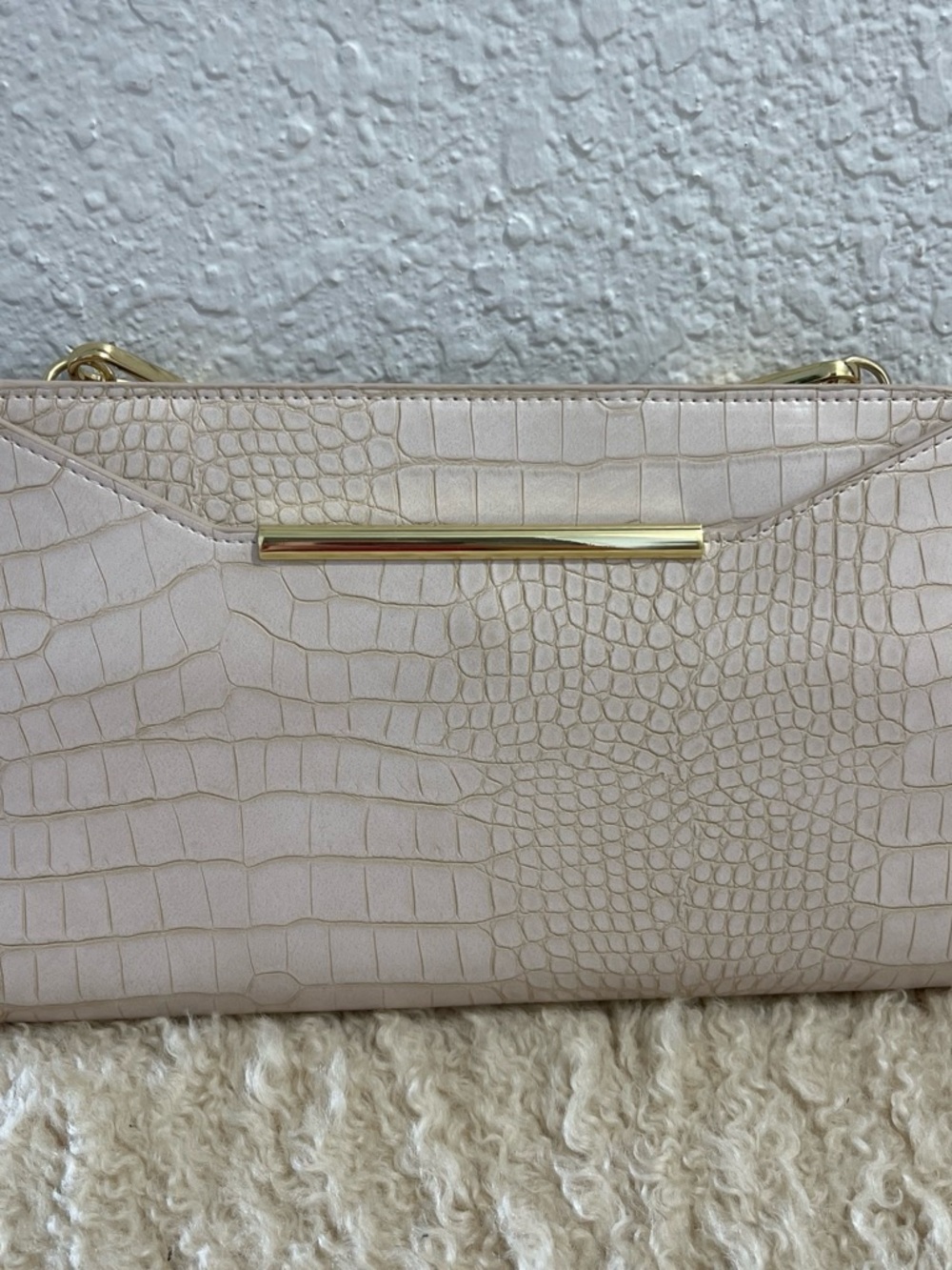 Sondra Roberts Cream Croc-Embossed Crossbody with Gold Accent
